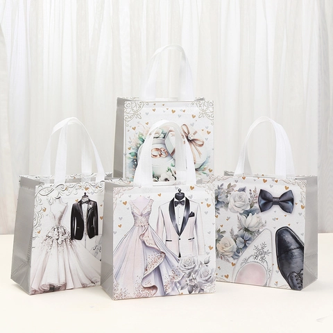 Sacchetto Regalo Matrimonio Tessuto Non Tessuto Impermeabile Pieghevole Borsa per Spesa Stampata per Cerimonia Nuziale