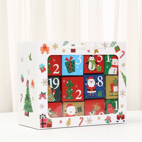 Kerst Adventskalender Dozen 24 Stuks Set Kartonnen Snoepdozen Kerstman Sneeuwpop Print Cadeauzakjes Voor Vakantiefeest Decoratie