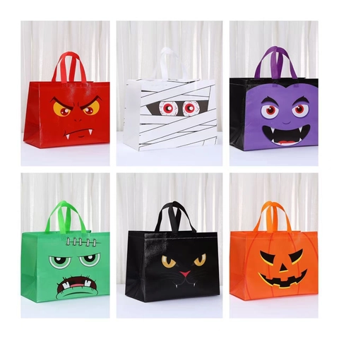 Halloween Cartoon Monster Face Non-Woven Tote Bag Pumpkin Mummy Frankenstein Vampire Printed Gift Bag Party Candy Bag