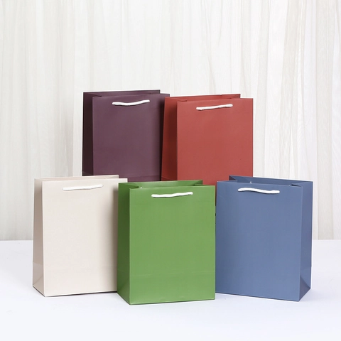 Minimalist Solid Color Paper Shopping Bag Portable Packaging Gift Handbag For Clothes Accessories Daily Takeout Pack Bag