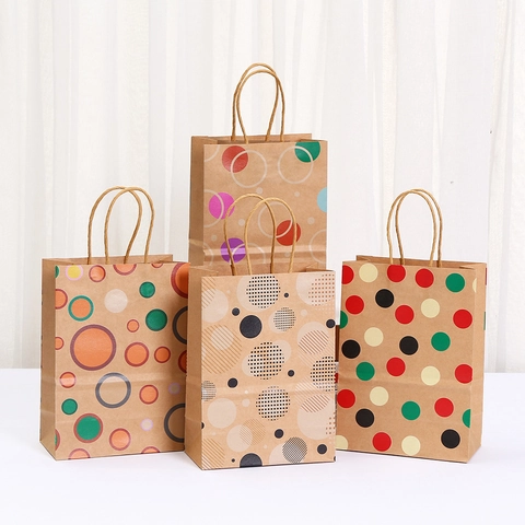 Kraftpapier Punkte Geschenktüten Mit Griffen Für Einkaufen Geburtstag Feier Geometrisches Muster Party Mitbringsel Taschen