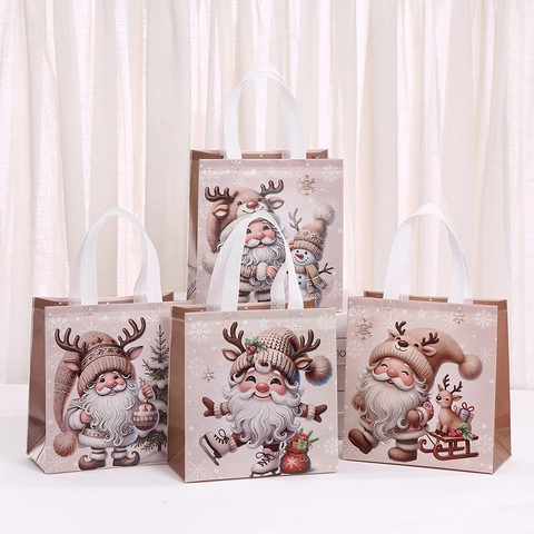 Christmas Non-Woven Gift Bag Coffee Reindeer Santa Snowman Printed Holiday Handbag Foldable Storage Bag Party Favors Bag