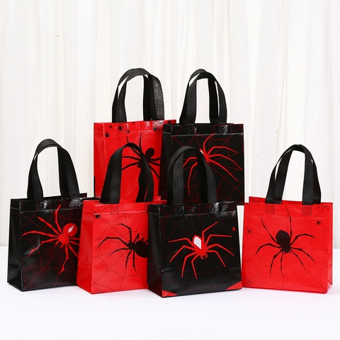 Halloween Spider Pattern Non-Woven Tote Bag Festival Gift Bag With Handle Party Shopping Packing Bag For Halloween