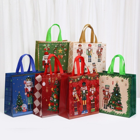 Weihnachten Nussknacker Vlies Geschenktüten Mit Griffen Laminiert Festliche Party Handtaschen Feiertags Einkaufstaschen