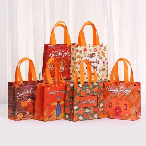 Erntedankfest Vliesstoff Tragetasche Happy Thanksgiving Kürbis Truthahn Herbst Ernte Geschenk Verpackung Tasche Wiederverwendbare Einkaufstasche