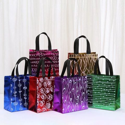 Laser Geometrisch Vliesstoff Geschenktasche Für Party Geburtstag Süßigkeiten Verpackung Metallisch Tragetasche Mit Griffen