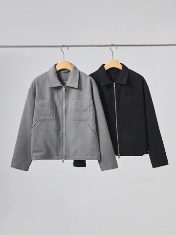 Giacca in Lana da Uomo Misto Poliestere Collo a Risvolto Doppia Cerniera Tasche Stile Lavoro Cappotto Capispalla Casual Ispessito per Uomo