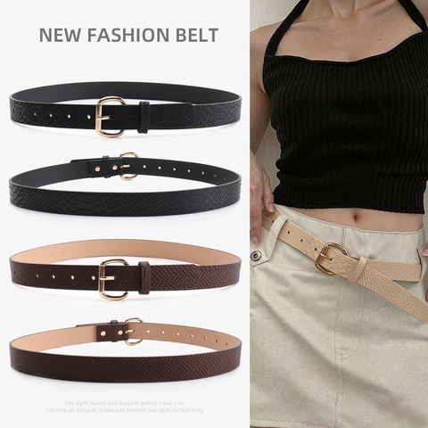 Vintage Snake Print PU Belt For Women High-End Minimalist Square Gold Alloy Buckle Decorative Waist Strap For Coats Dresses