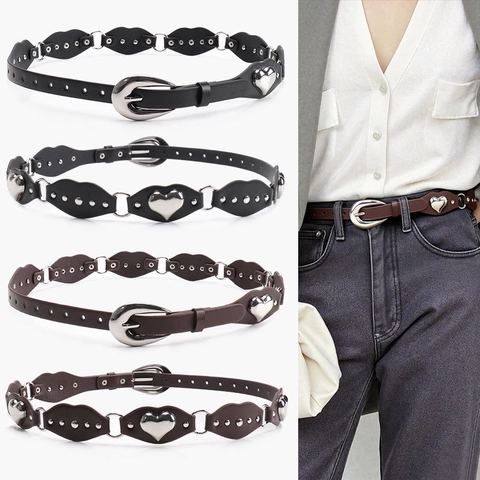 Y2K Punk Herz Niet PU Leder Gürtel Für Damen Süß Und Cool Spice Girl Stil Metallring Link Jeans Dekorativer Bund