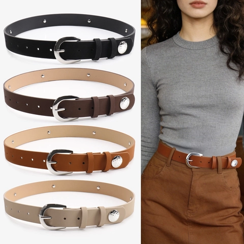 Vintage Nietengürtel PU-Leder Damen Y2K Punk Stil Runde Metall Hammerschlag Dekoration Jeans Gürtel Mode Accessoire