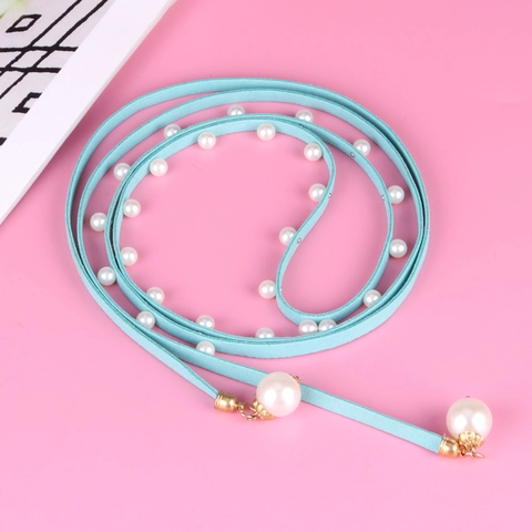 Korean Velvet Women Bow Decorative Belt With Artificial Pearl Pendant Elegant Slim Waist Chain For Dress Fashion Accessories