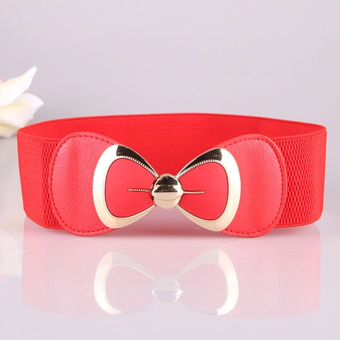 Cinturón de Corsé Elástico Ancho para Mujer Elegante Hebilla de Metal con Lazo PU Premium Cintura Elástica Color Sólido para Vestido