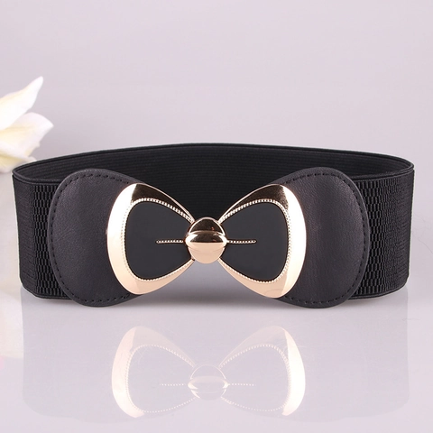 Cinturón de Corsé Elástico Ancho para Mujer Elegante Hebilla de Metal con Lazo PU Premium Cintura Elástica Color Sólido para Vestido