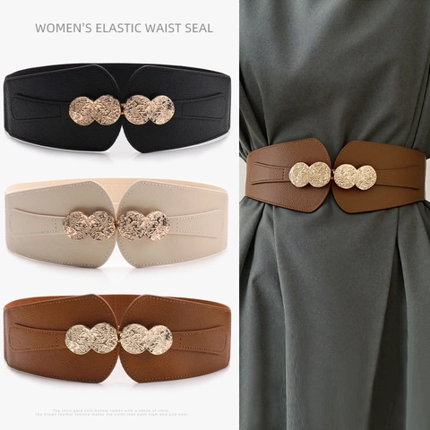 Damen Breiter Elastischer Wespengürtel Vintage Legierung Schnalle Gürtel Schlankmachend Kunstleder Taillenband Dekorativer Kleid Mantel Korsett Gürtel