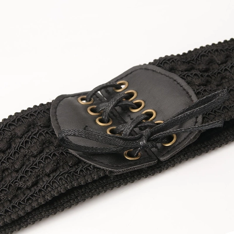Cintura a Corsetto Elastica da Donna Vintage Stringata Fascia Larga Alta Elasticità in Pelle PU per Abiti Nero Cammello