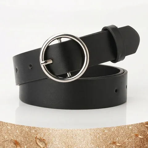 Ceinture En Similicuir Noir Simple Pour Femme Avec Boucle Ronde Argentée Ceinture Rétro Polyvalente Pour Robe En Jean Dame