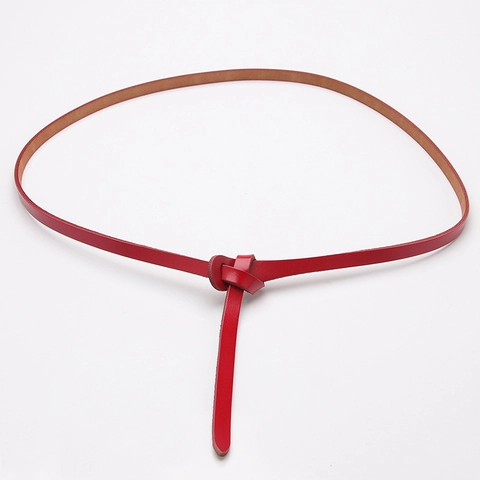Women Genuine Leather Thin Belt Minimalist No Buckle Knotted Waist Strap For Dresses Sweaters Elegant Decorative Belt