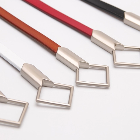 Cintura Sottile in Pelle di Vacchetta Minimalista da Donna Versatile Senza Foro Nodo Cinturino in Vita Fibbia Quadrata in Lega Cintura Decorativa