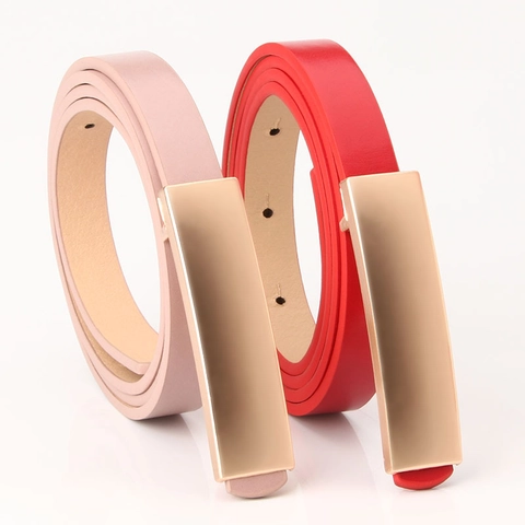 Damen Mode Dünner Gürtel PU Leder Goldene Plattenschnalle Koreanisch Vielseitiger Taillengürtel Für Kleid Hosen Lässiger Skinny Gürtel