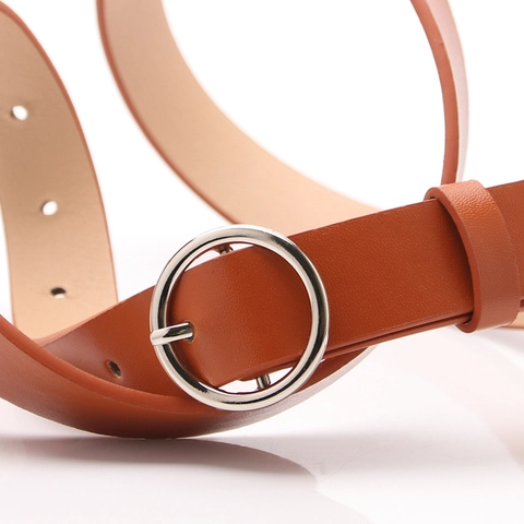 Women Minimalist Round Buckle PU Leather Belt Fashion Casual Solid Color Adjustable Waist Belt With Alloy Buckle Clothing Accessory
