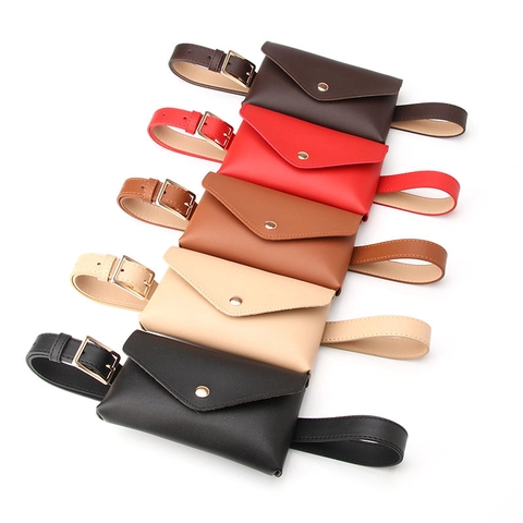 Riñonera de Moda para Mujer de Cuero PU Mini Sobre Con Cinturón de Hebilla de Aleación Ajustable Casual Decorativa