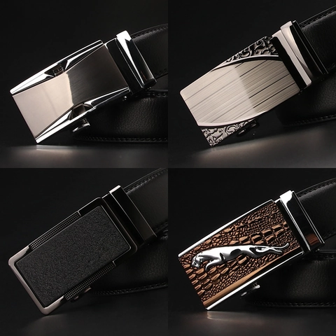Cintura da Uomo in Crostata di Pelle Business Casual Fibbia Automatica in Lega Aquila Vintage Geometrica Metallo Spazzolato Cintura alla Moda
