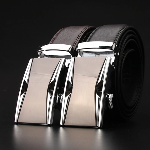 Cintura da Uomo in Crostata di Pelle Business Casual Fibbia Automatica in Lega Aquila Vintage Geometrica Metallo Spazzolato Cintura alla Moda