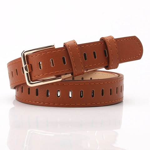 Women Casual PU Leather Belt With Alloy Pin Buckle Hollow Out Perforated Adjustable Waist Belt For Jeans Ladies Accessories