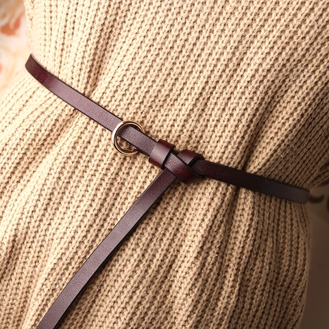 Cintura Sottile in Crosta di Cuoio da Donna Con Fibbia Rotonda in Lega Cinghia Decorativa Minimalista per Vestito Maglione