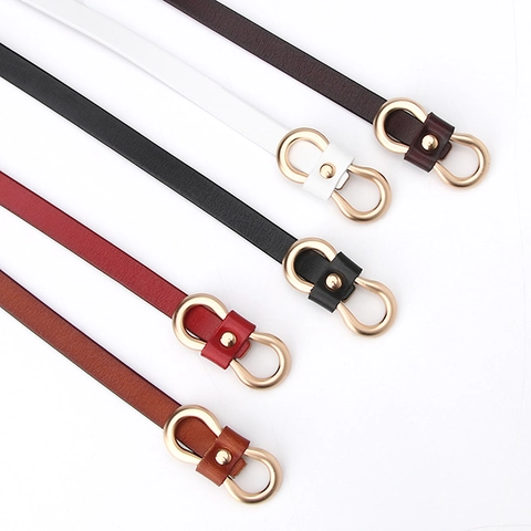 Women's Genuine Leather Thin Belt Elegant Alloy Buckle Waistband Fashion Solid Color Belt For Dresses Jeans Accessories
