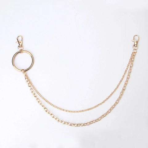 Punk Metal Waist Chain Double Layer Pants Chain With Large Ring Gothic Streetwear Belt Accessory For Men Women
