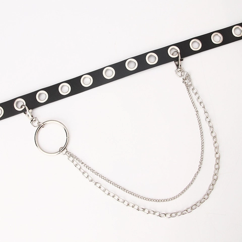 Punk Metal Waist Chain Double Layer Pants Chain With Large Ring Gothic Streetwear Belt Accessory For Men Women