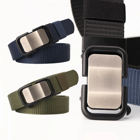 Cintura Uomo Casual in Nylon Intrecciato Con Fibbia Automatica in Lega Regolabile Tattica Outdoor Per Giovani