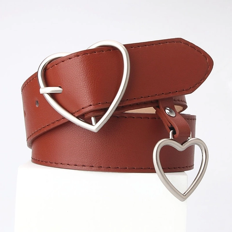 Women's Heart Shape Metal Buckle Faux Leather Belt Fashion Simple Elegant Waist Belt With Heart Charm For Jeans Dresses
