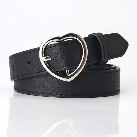 Women Heart Buckle PU Leather Thin Belt Simple Adjustable Fashion Waistband For Jeans Dress Decorative Accessory