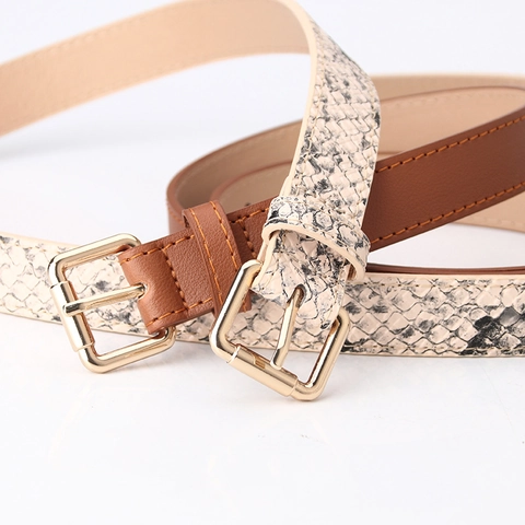 Cinturón Minimalista de Cuero PU para Mujer Hebilla Cuadrada de Aleación Moda Casual Pretina Estampado de Serpiente Color Sólido