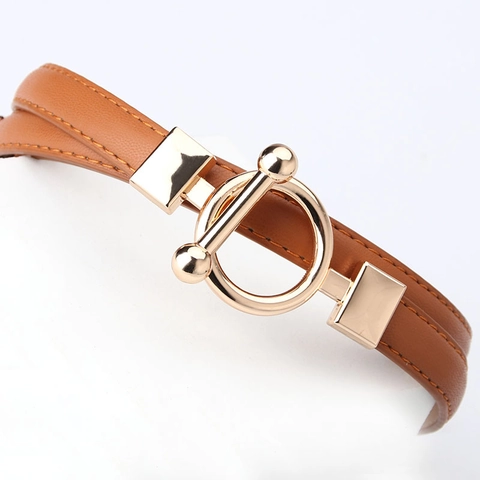 Cinturón Delgado de Cuero PU Minimalista Para Mujer Moda Hebilla OT Elegante Color Sólido Cinturón Decorativo Para Vestido