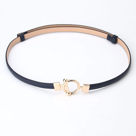 Cinturón Delgado de Cuero PU Minimalista Para Mujer Moda Hebilla OT Elegante Color Sólido Cinturón Decorativo Para Vestido