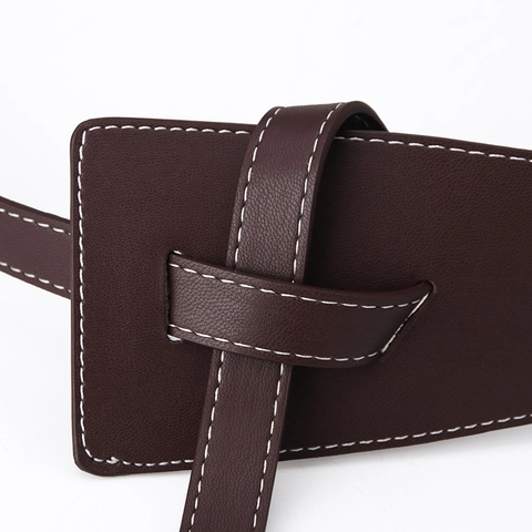 Fashion Knotted Corset Belt For Women PU Leather Wide Waistband Contrast Stitching Vintage Belt For Suits And Dresses