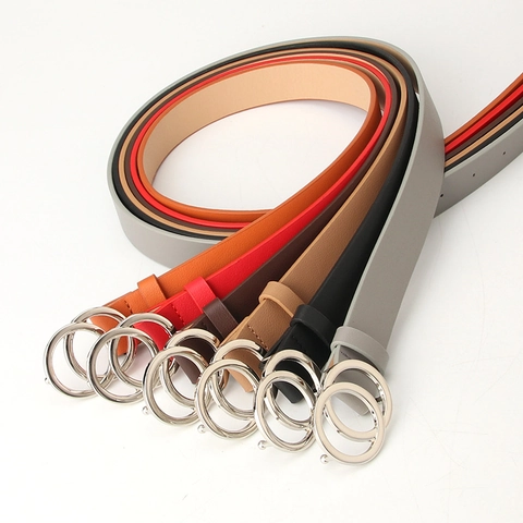 Cintura da Donna in Pelle PU Moderna Minimalista Doppia Fibbia ad Anello a O Cinturino Sottile per Abito Cintura Decorativa