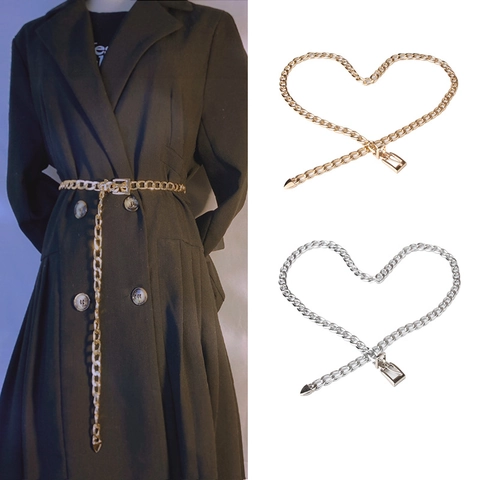 Damen Mode Metall Kettengürtel Legierung Aluminium Dünne Taillenkette Mit Dornschließe Für Kleid Jeans Gold Silber Zubehör