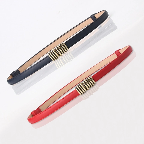 Damen Retro Schmaler PU Ledergürtel mit Goldener Metallschnalle Verstellbarer Taillengürtel für Kleider Jacken