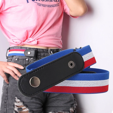 Unisex Invisible No Buckle Elastic Belt Adjustable Stretch Waist Belt PU Leather Patching Strap For Jeans Dress Pants