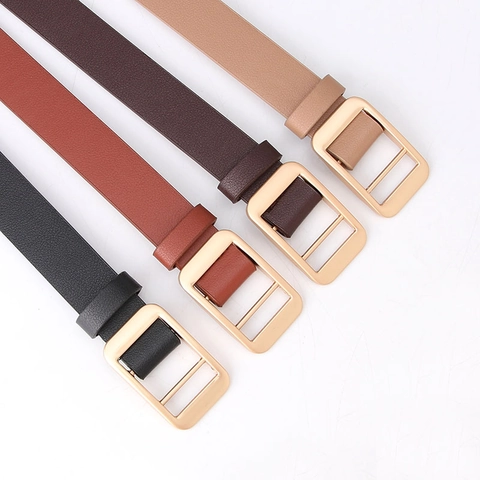 Women Simple PU Leather Belt Fashion Solid Color Waistband Alloy Double Bar Buckle for Jeans Dress Student Accessories