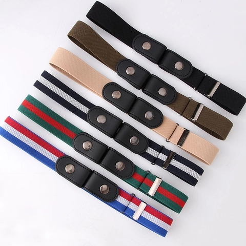 Unisex Invisible No Buckle Elastic Belt Adjustable Stretch Waist Belt PU Leather Patching Strap For Jeans Dress Pants