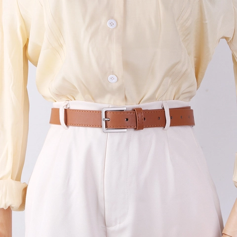 Damen Einfache PU-Leder Schmaler Gürtel Legierung Dornschließe Mode Bund Für Kleid Lässig Einfarbig Elegante Accessoires