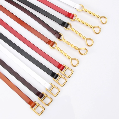 Women Thin Split Cowhide Leather Belt Fashion Casual Korean Style Waist Belt With Alloy Twisted Smooth Buckle For Jeans Dress