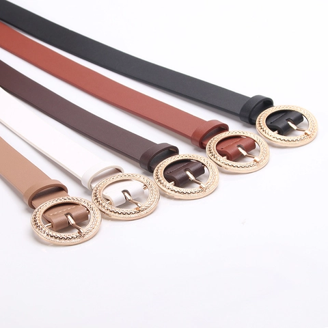 Damen Mode PU Leder Gürtel Minimalistisch Einfarbig Runde Geflochtene Goldene Schnalle Schmaler Taillengürtel Für Jeans Kleider