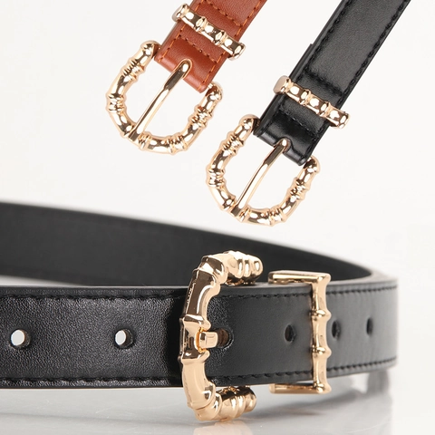 Cintura Sottile da Donna con Fibbia ad Ardiglione in Lega di Bambù Cintura Casual in Pelle Sintetica per Jeans Abito Regalo