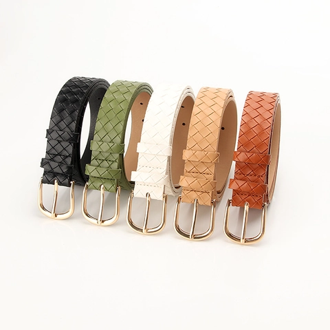Cinturón Trenzado Vintage para Mujer Cuero Artificial Correa de Cintura Tejida Hebilla de Pasador de Aleación Accesorio de Jeans Casual